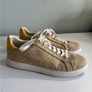 Tory Burch Yellow and White Patterned Sneakers Size 9.5M